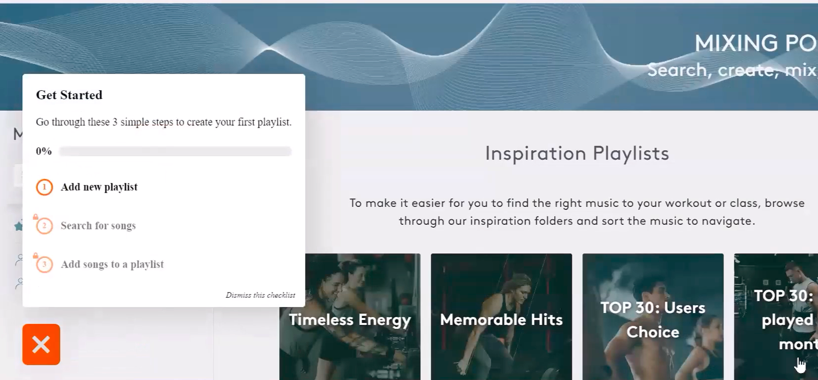 Onboarding checklist in FitnessPlayer app
